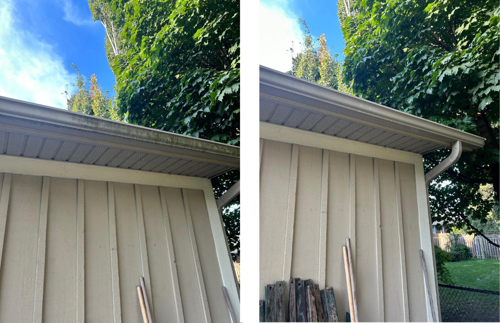 Before and after — gutter and soffit cleaning